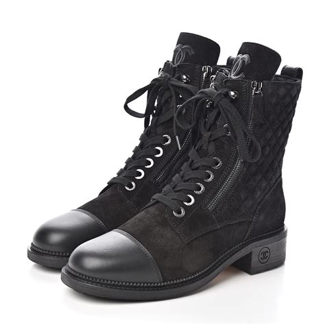 chanel gum boots|Chanel suede combat boots.